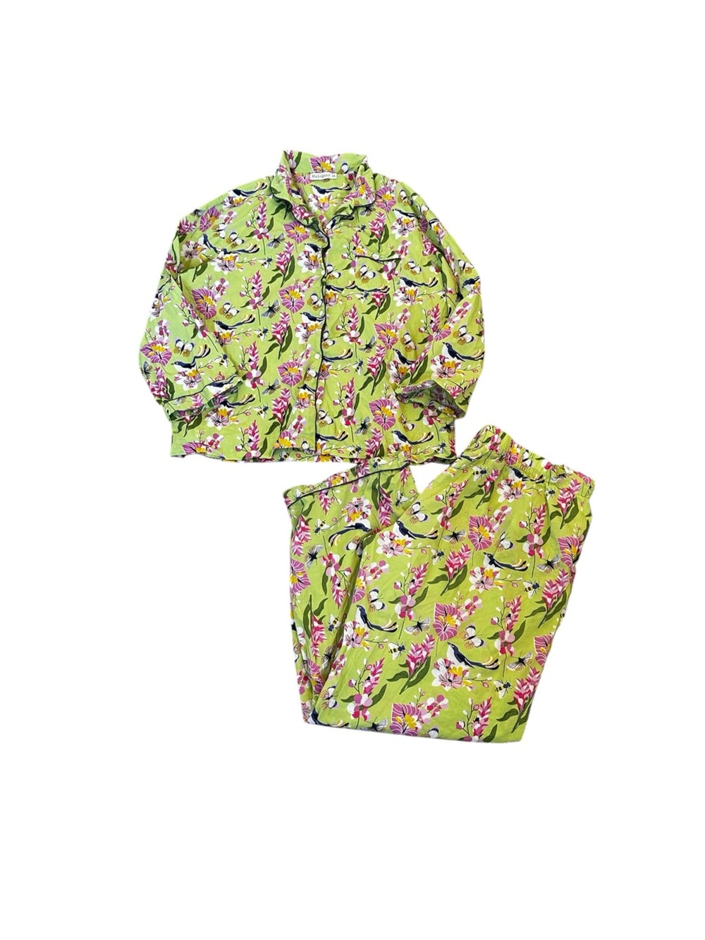 Mahogany Paradiso Pajamas Set Womens 1X Cotton Floral Birds Bees Print Lounge